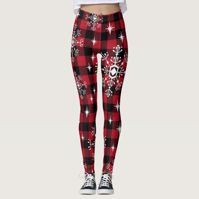 Christmas Plaid and Snowflakes Laddies Leggings (Front)