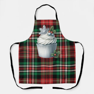 Christmas Plaid Apron w Christmas Cupcake Design