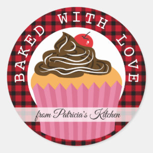 Christmas Plaid Baked With Love Classic Round Sticker