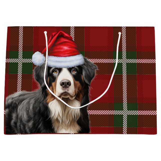 Christmas Plaid Bernese Mountain Dog Lover Holiday Large Gift Bag (Front)