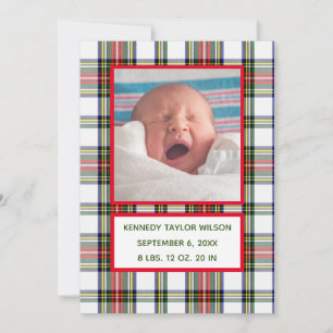 Christmas Plaid Birth Announcement Card