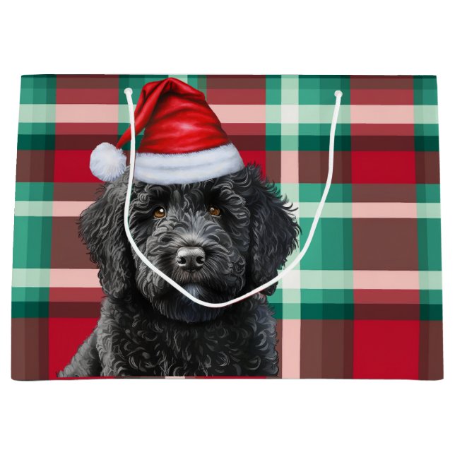 Christmas Plaid Black Labradoodle Dog Lover Large Gift Bag (Front)