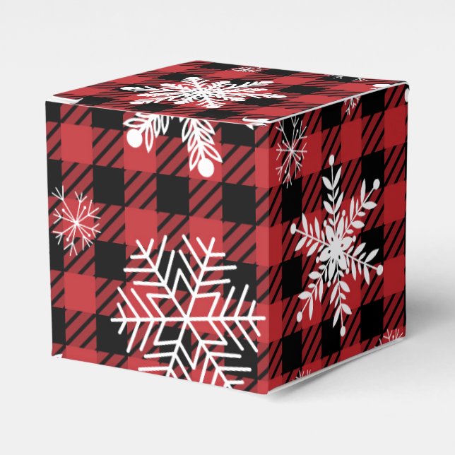 Christmas plaid black red snowflakes pattern favour box (Front Side)