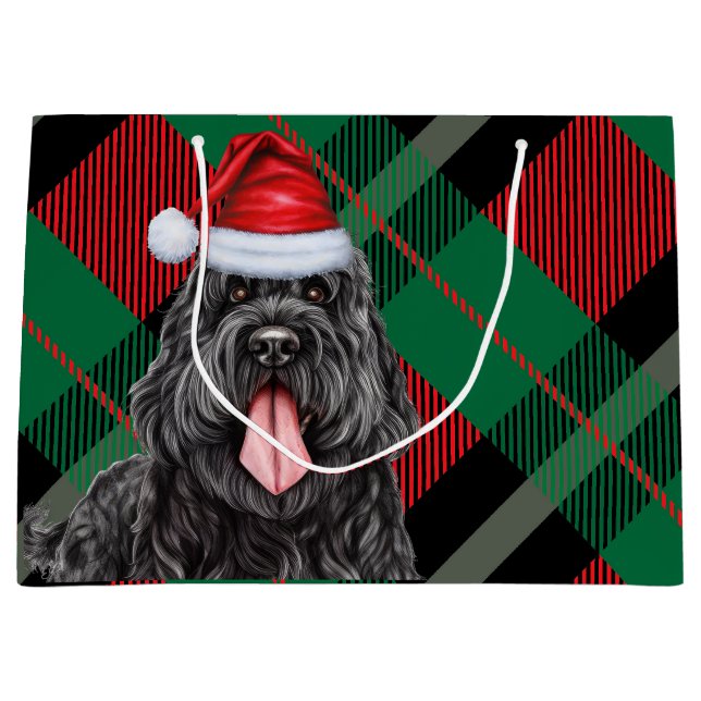 Christmas Plaid Black Russian Terrier Dog Holiday Large Gift Bag (Front)