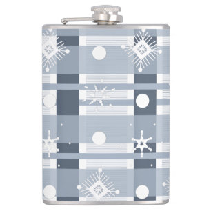 Christmas Plaid Blue Snowflakes Thermal Hip Flask