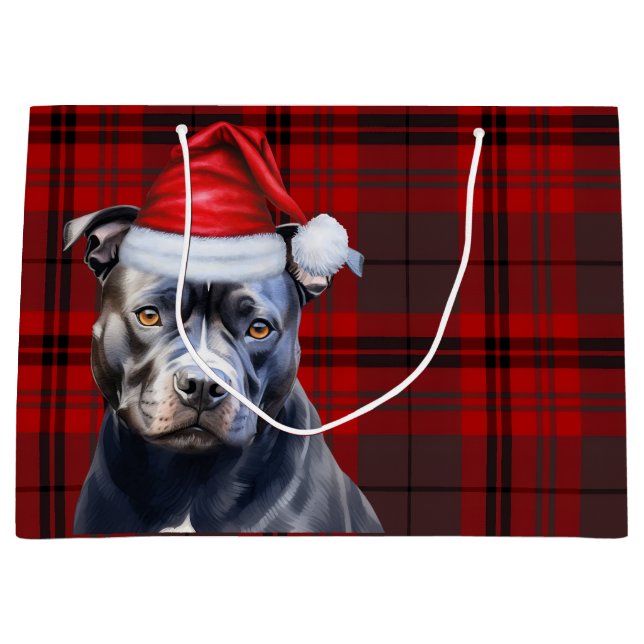 Christmas Plaid Bluenose Pitbull Dog Lover Large Gift Bag (Front)