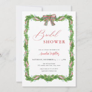 Christmas Plaid Bow Bridal Shower Invitation