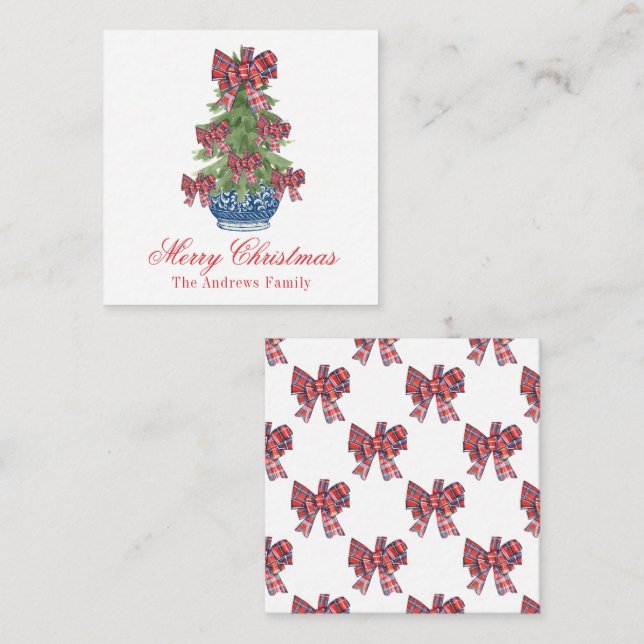 Christmas Plaid Bow Chinoiserie Topiary Tree Card (Front/Back)