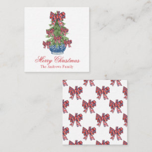 Christmas Plaid Bow Chinoiserie Topiary Tree Card