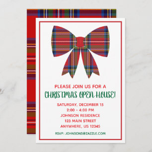 Christmas Plaid Bow Party Invitations