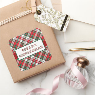 Christmas Plaid Bright with Merry Christmas Square Sticker