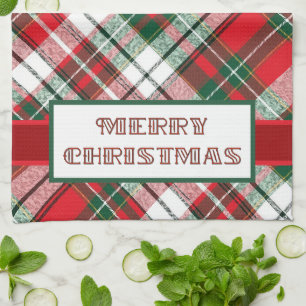 Christmas Plaid Bright with Merry Christmas Tea Towel