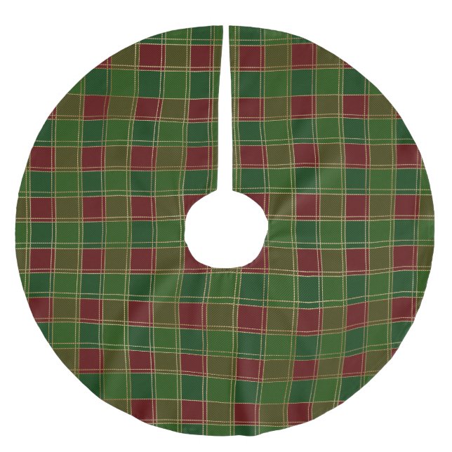 Christmas plaid burgundy green gold elegant brushed polyester tree skirt (Front)