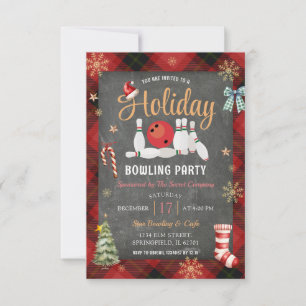 Christmas Plaid Chalkboard Holiday Bowling Party Invitation