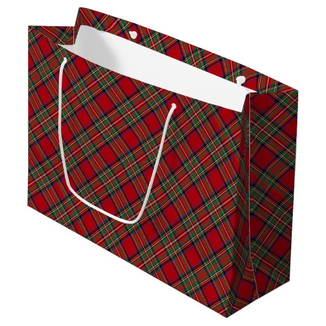 Christmas Plaid Clan Stewart Red Tartan Large Gift Bag (Front Angled)