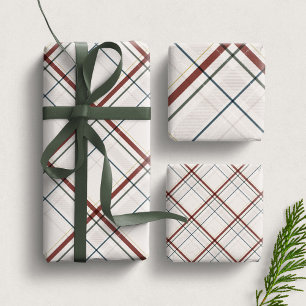 Christmas plaid classic elagant off white holiday wrapping paper sheet