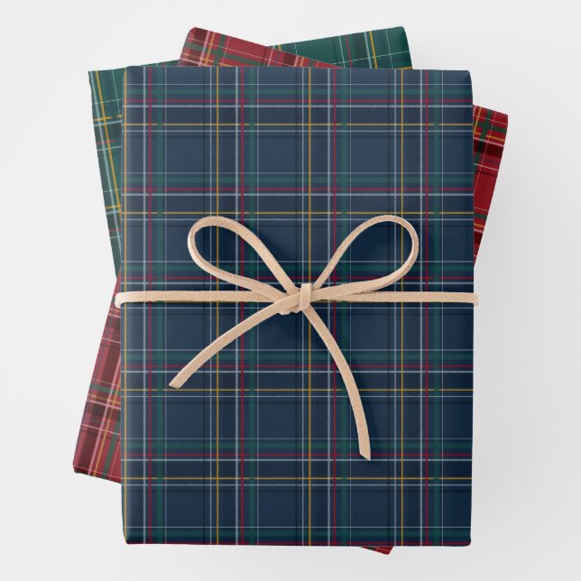 Christmas plaid colorful coordinating holiday wrapping paper sheet (In situ)