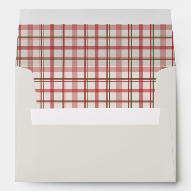 Christmas Plaid | Custom Return Address Cream Envelope (Back (Bottom))