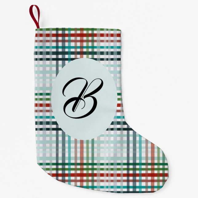 Christmas plaid. Custom with the name. Small Christmas Stocking (Front)