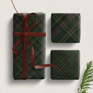 Christmas plaid dark elegant hunter green holiday wrapping paper sheet