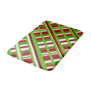 Christmas Plaid Diagonal in Red, Green and White Bath Mat