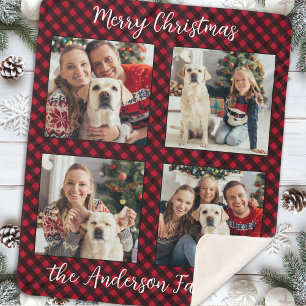 Christmas Plaid Family Custom Modern 4 Picture Sherpa Blanket