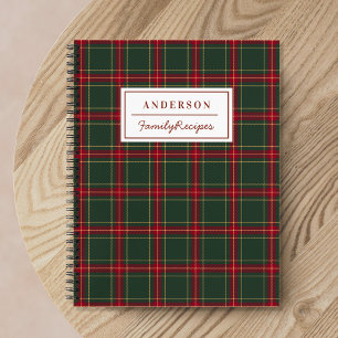 Christmas Plaid Family Name Recipe Notebook