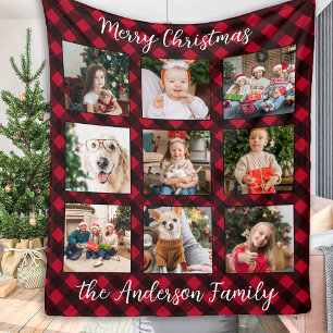 Christmas Plaid Family Personalised Photo Collage Fleece Blanket