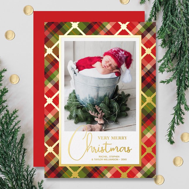 Christmas Plaid Gold Foil Holiday Card (Creator Uploaded)