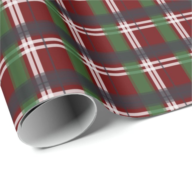Christmas Plaid Green and Red Navy Blue Wrapping Paper (Roll Corner)