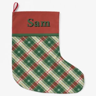 Christmas Plaid Green and White Large Christmas Stocking