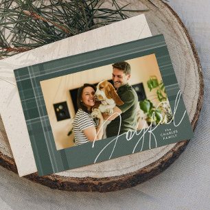 Christmas plaid green joyful photo holiday card