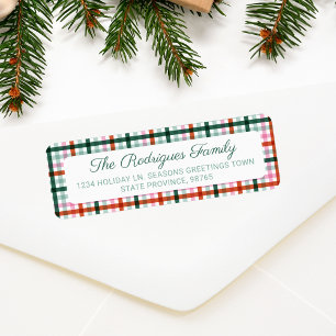 Christmas Plaid Green Pink and Red Return Address