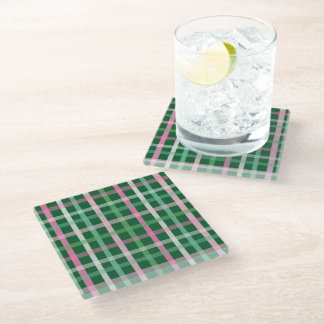 Christmas Plaid - Green & Pink Glass Coaster