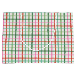 Christmas Plaid - Green & Pink Large Gift Bag