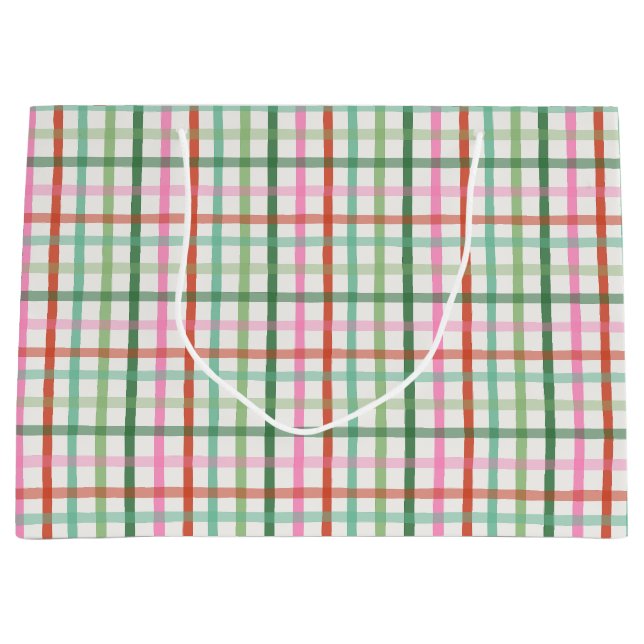 Christmas Plaid - Green & Pink Large Gift Bag (Front)