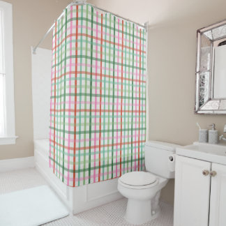 Christmas Plaid - Green & Pink Shower Curtain