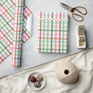 Christmas Plaid - Green & Pink Wrapping Paper
