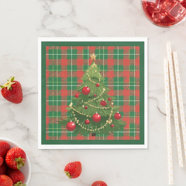 Christmas Plaid Green, Red, Gold, White Napkin (Insitu)