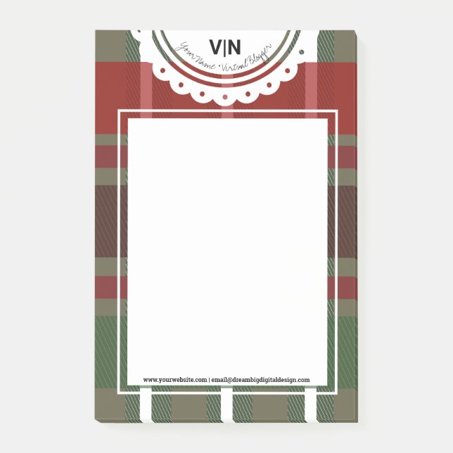 Christmas Plaid Green Red Lace Initial Business Post-it Notes (Front)