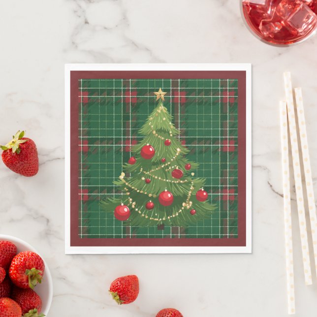 Christmas Plaid Green, Red Napkin (Insitu)