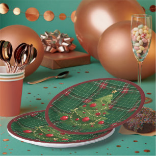 Christmas Plaid Green, Red Paper Plate