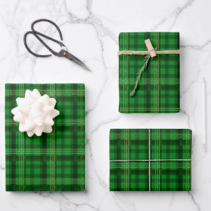Christmas plaid green traditional country classic wrapping paper sheet