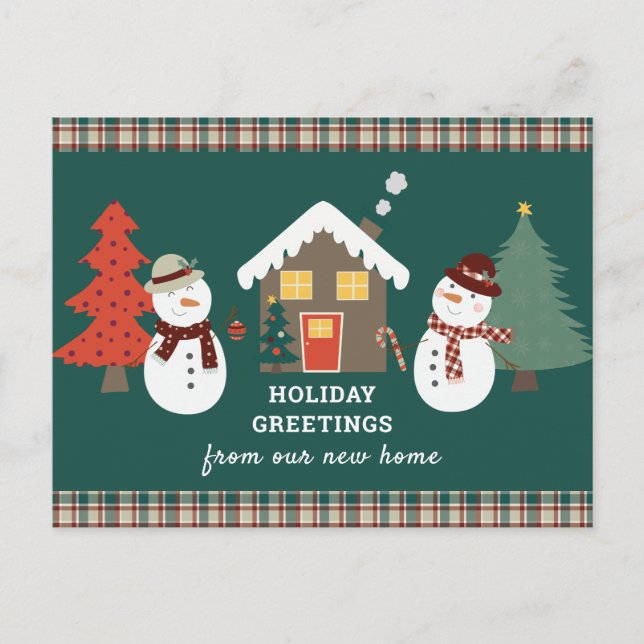 Christmas Plaid Greetings from New Home Moving Announcement Postcard (Front)