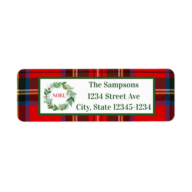 Christmas Plaid Handpainted Wreath NOEL Address (Front)
