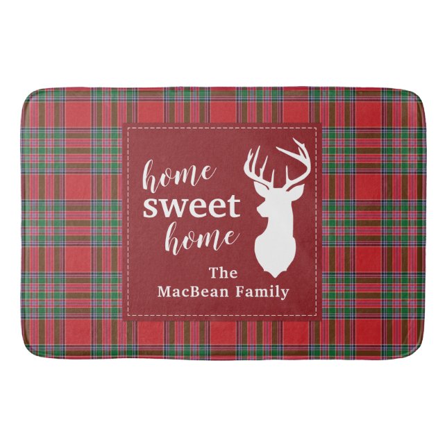 Christmas Plaid Holiday Home Sweet MacBean Tartan Bath Mat (Front)