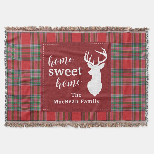 Christmas Plaid Holiday Home Sweet MacBean Tartan Throw Blanket (Front)