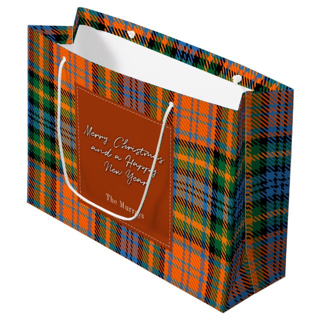 Christmas Plaid Holidays Clan Murray Tartan Large Gift Bag (Front Angled)
