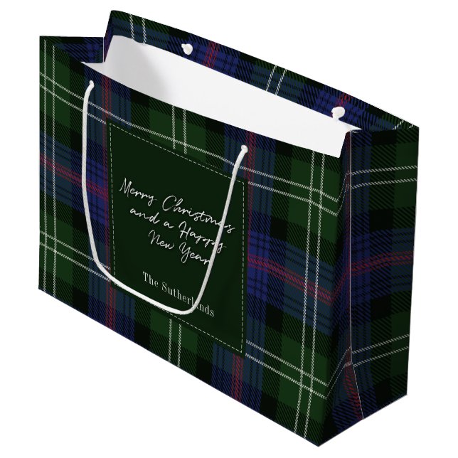 Christmas Plaid Holidays Clan Sutherland Tartan Large Gift Bag (Front Angled)