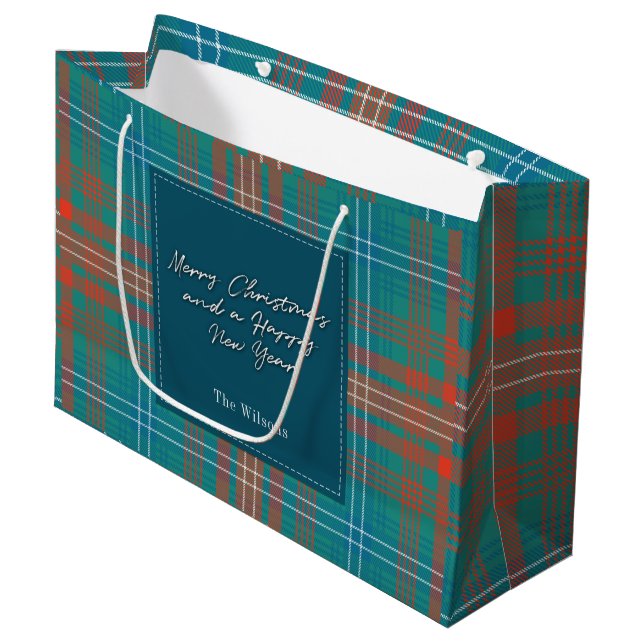 Christmas Plaid Holidays Clan Wilson Tartan Large Gift Bag (Front Angled)